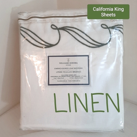 Williams Sonoma Other - Williams Sonoma Linen Embroidered Leaf California King Sheet Set